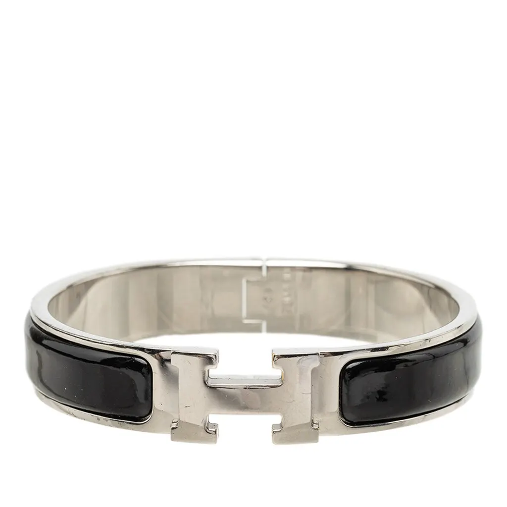 Hermès Narrow Enamel Clic H Bracelet PM Black Very good - Front View
