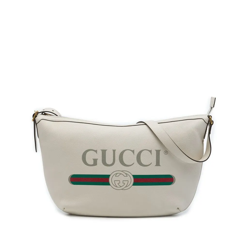 Gucci Grained Calfskin Logo Half Moon Crossbody Brown Leather Very good - Front View