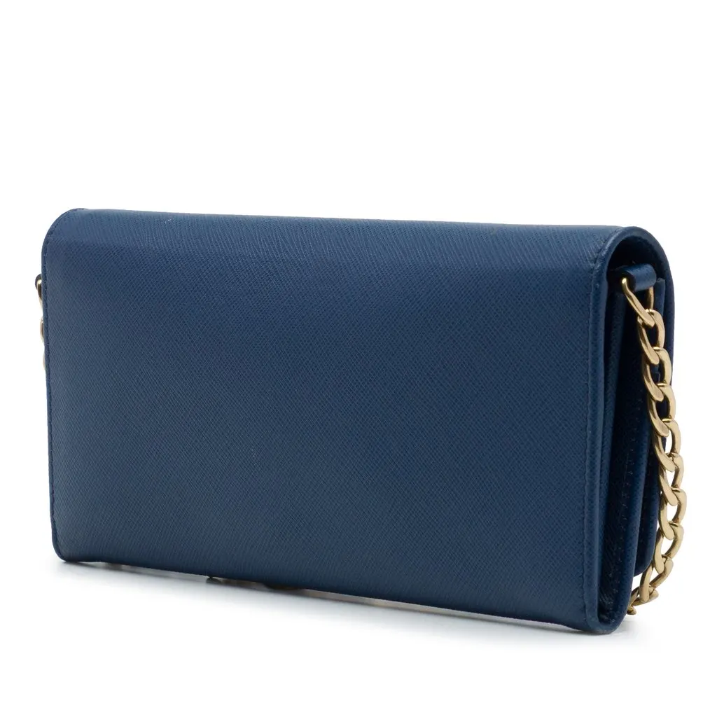 Prada Saffiano Wallet On Chain Blue Leather Very good - Back View
