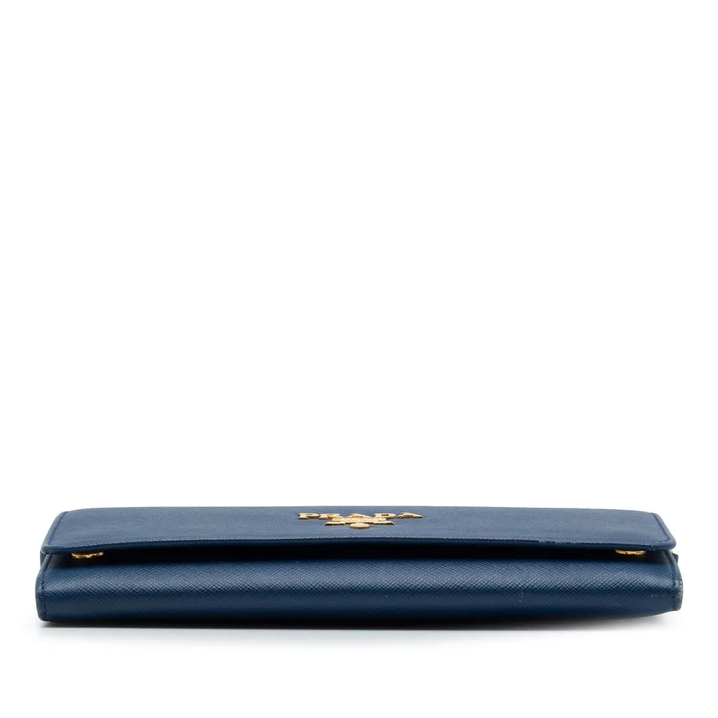 Prada Saffiano Wallet On Chain Blue Leather Very good - Inside View