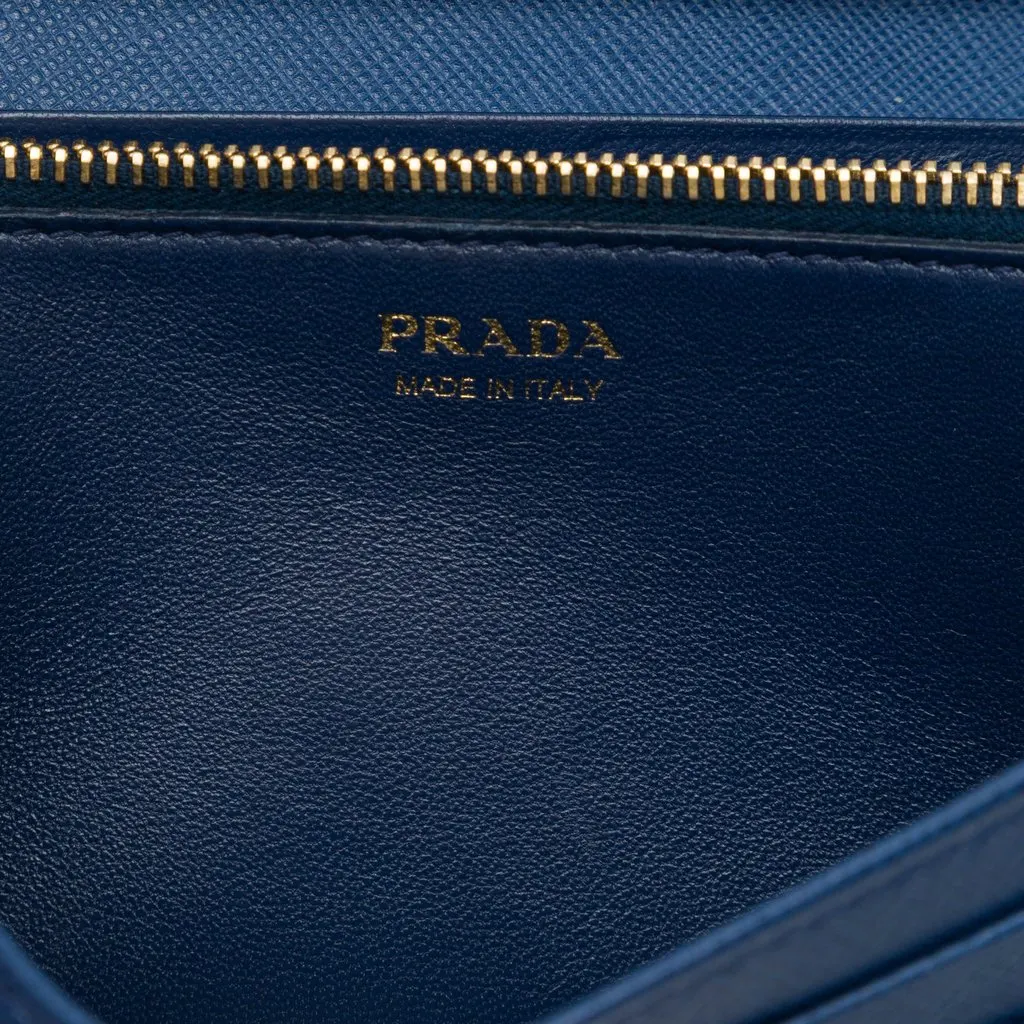 Prada Saffiano Wallet On Chain Blue Leather Very good - Box View