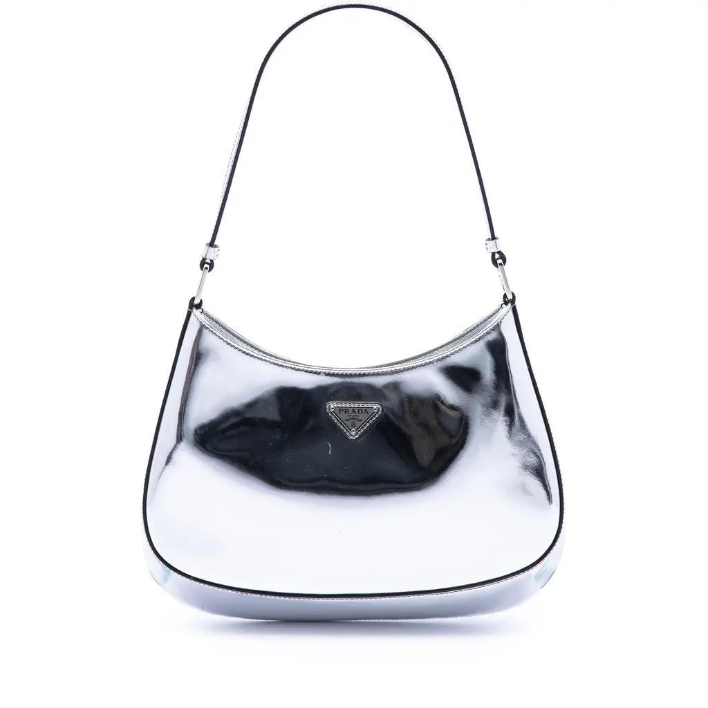 Prada Spazzolato Leather Cleo Shoulder Bag Silver Leather Very good - Front View