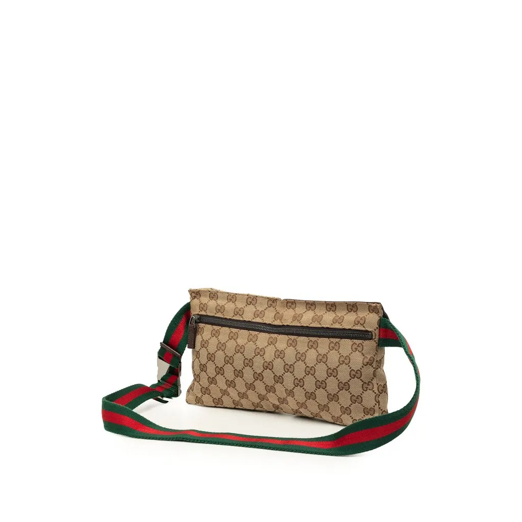 Gucci GG Canvas Web Double Pocket Belt Bag Beige Very good - Back View