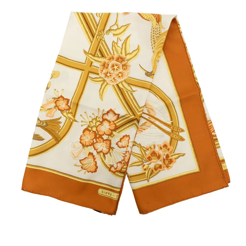 Hermès Caraibes Silk Scarf 90 White Very good - Front View