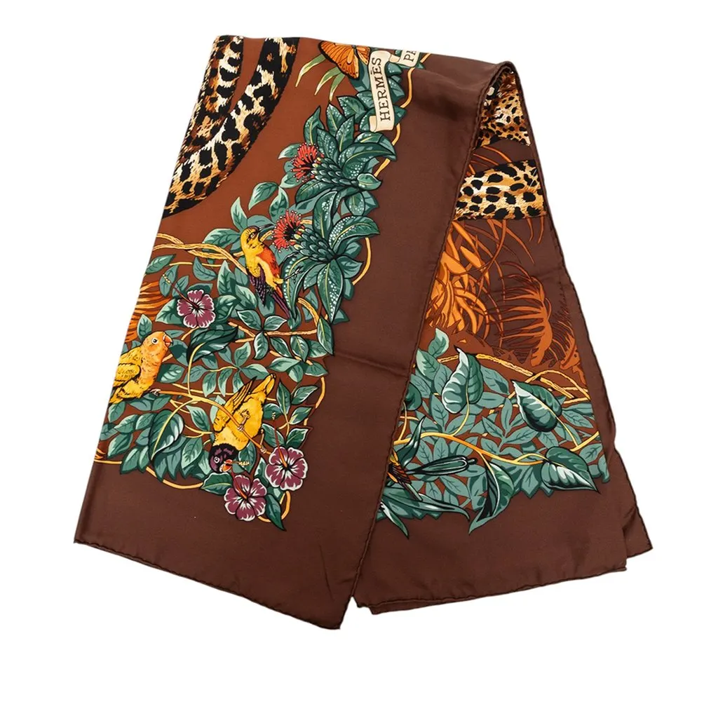 Hermès Jungle Love Silk Scarf 90 Brown Very good - Front View