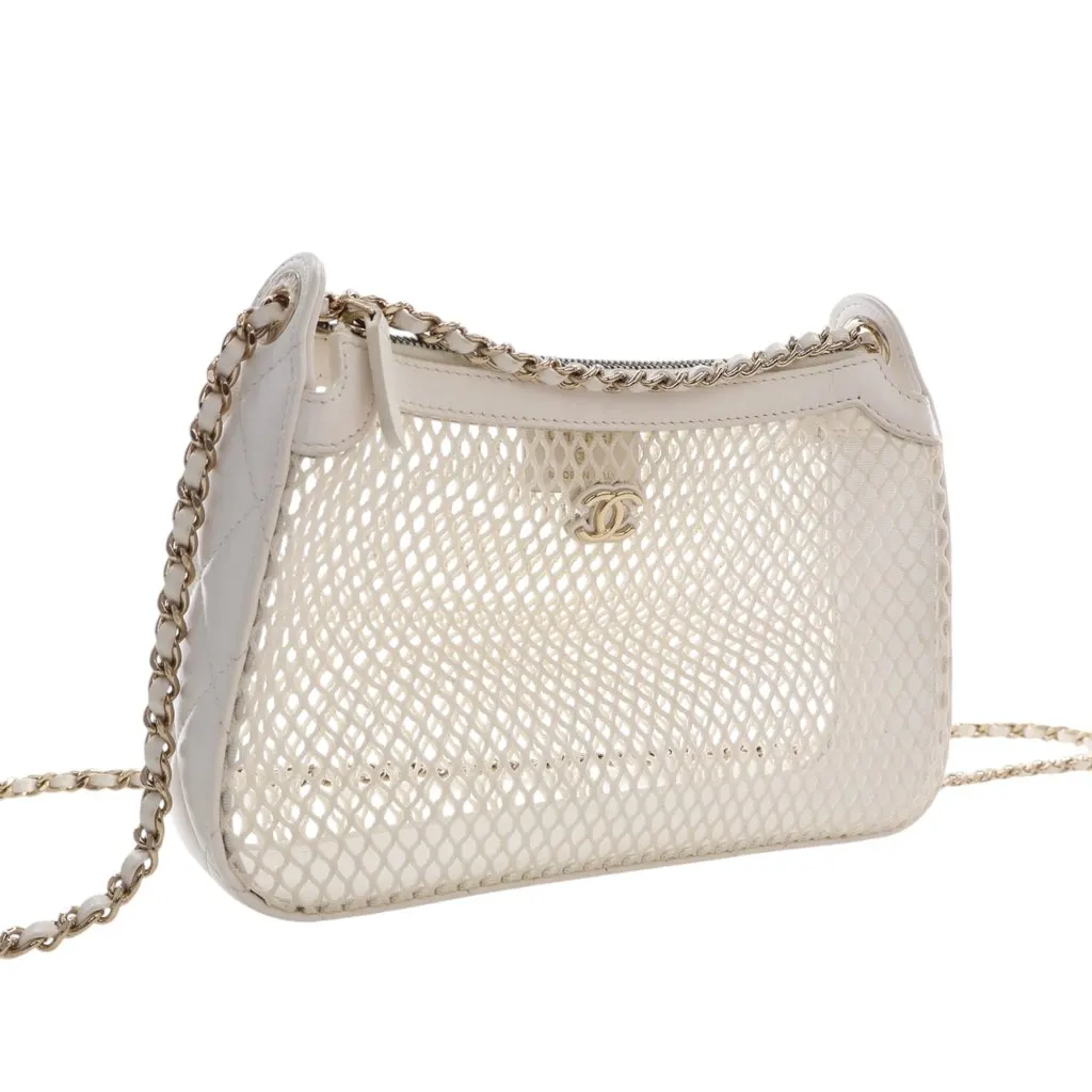 Chanel CC Mesh and Shiny Lambskin Clutch with Chain White Very good - Back View