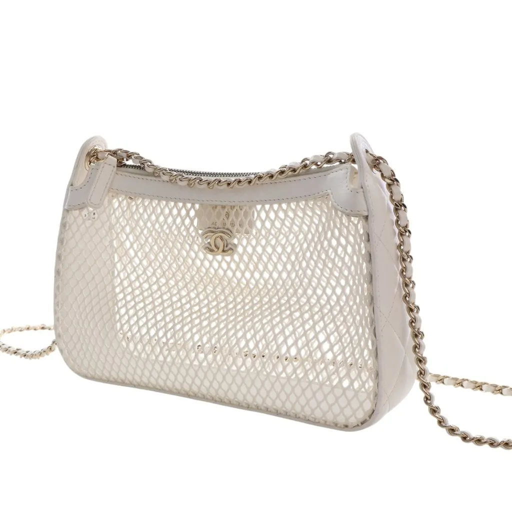 Chanel CC Mesh and Shiny Lambskin Clutch with Chain White Very good - Inside View