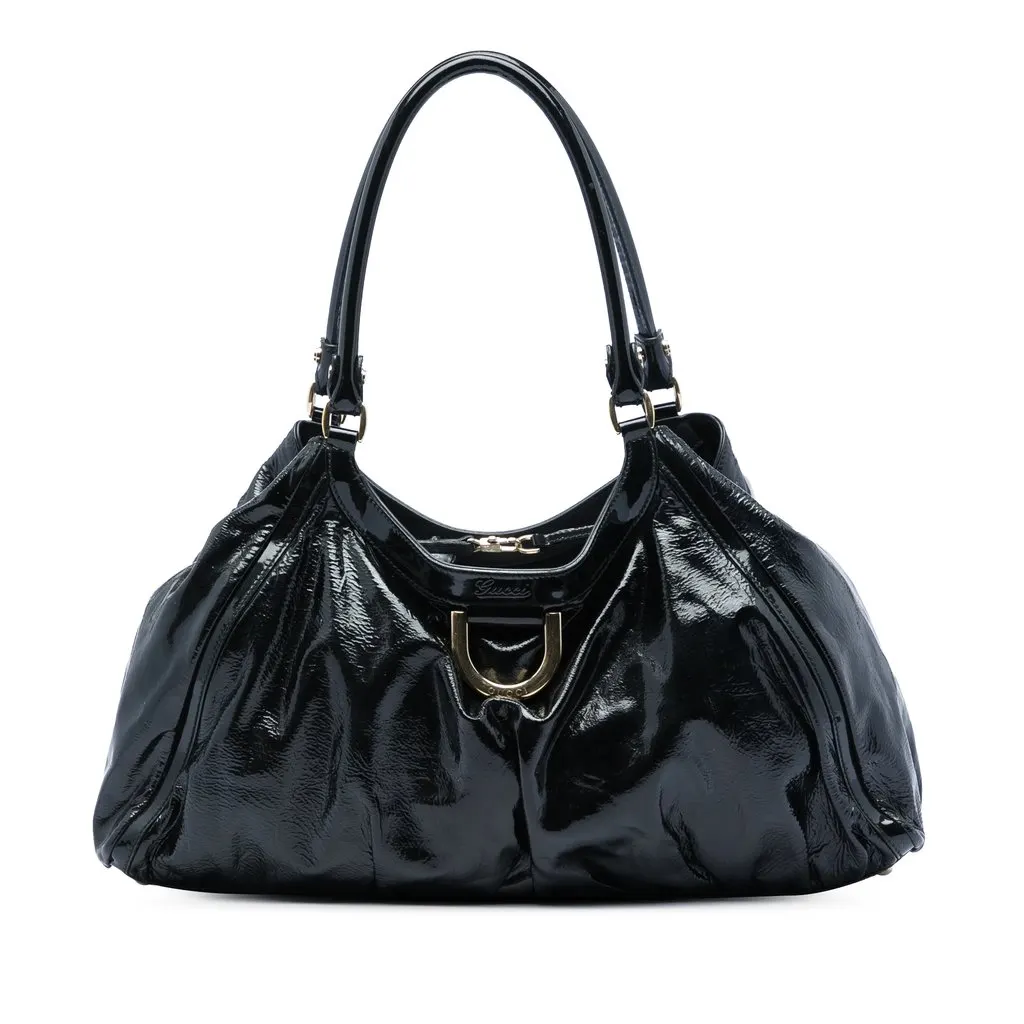 Gucci Patent Abbey D Ring Shoulder Bag Black Leather Very good - Front View