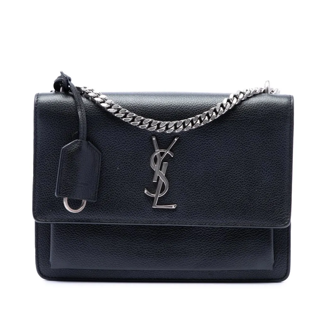 Saint Laurent Medium Grained Calfskin Monogram Sunset Crossbody Black Leather Very good - Front View