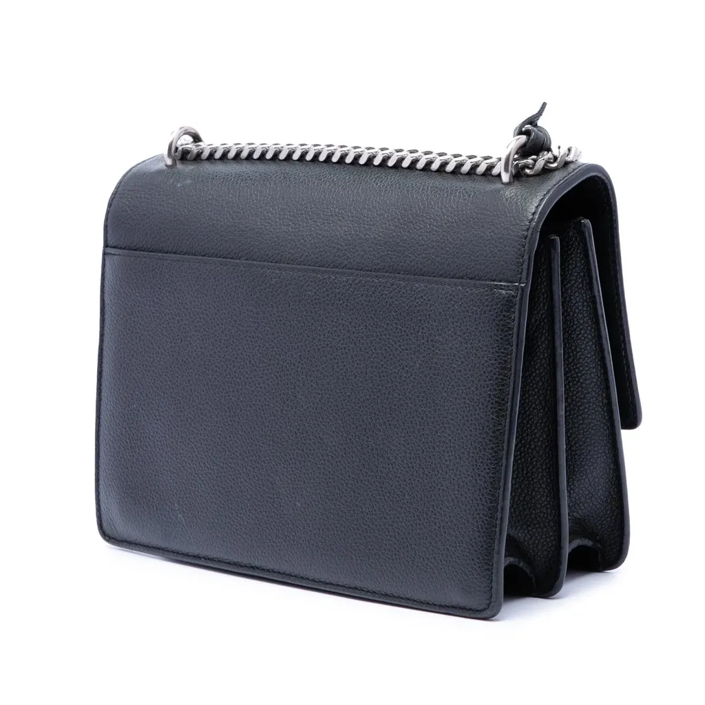 Saint Laurent Medium Grained Calfskin Monogram Sunset Crossbody Black Leather Very good - Back View