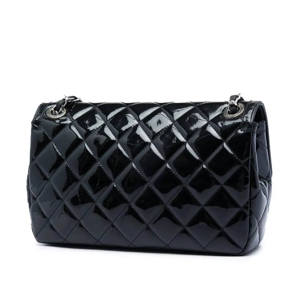 Chanel Medium Patent Coco Shine Flap Black Leather Very good - Back View