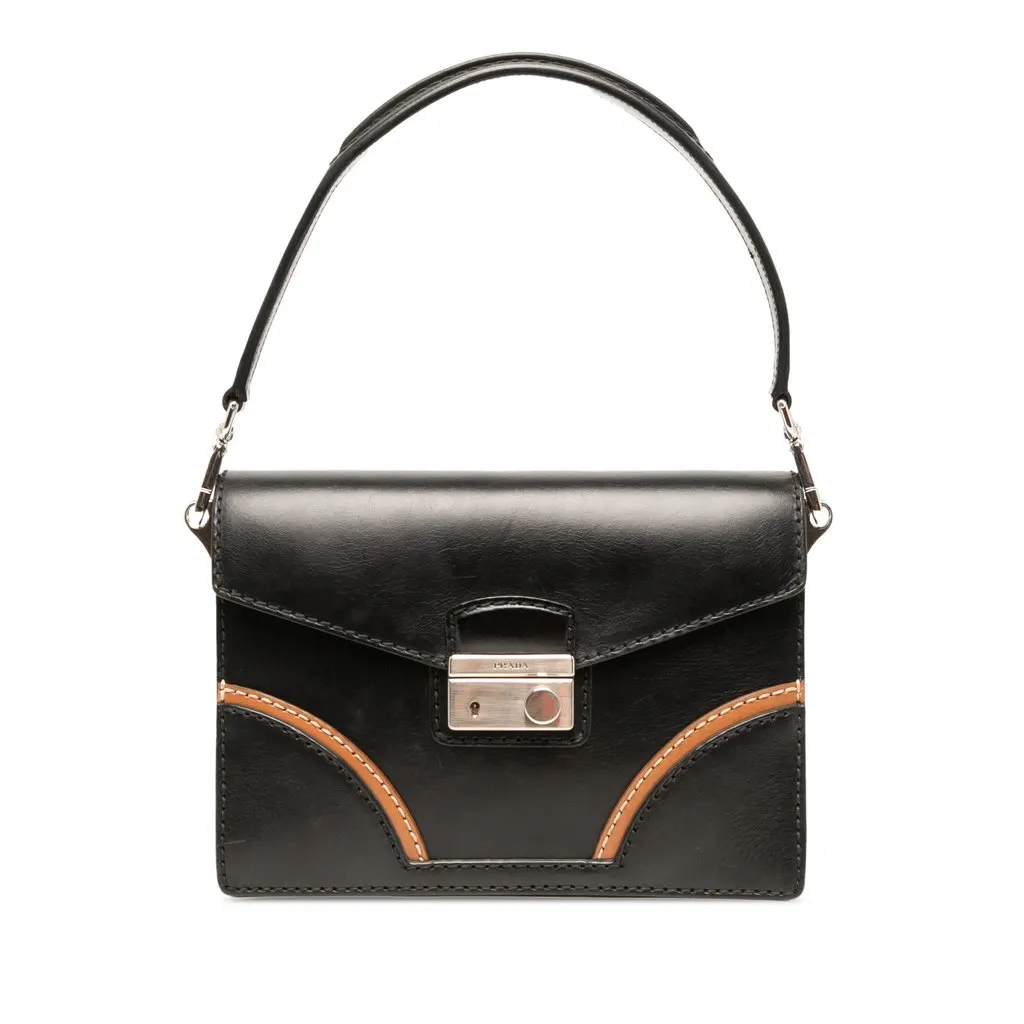Prada Vitello Stitched Sound Lock Satchel Black Leather Very good - Front View