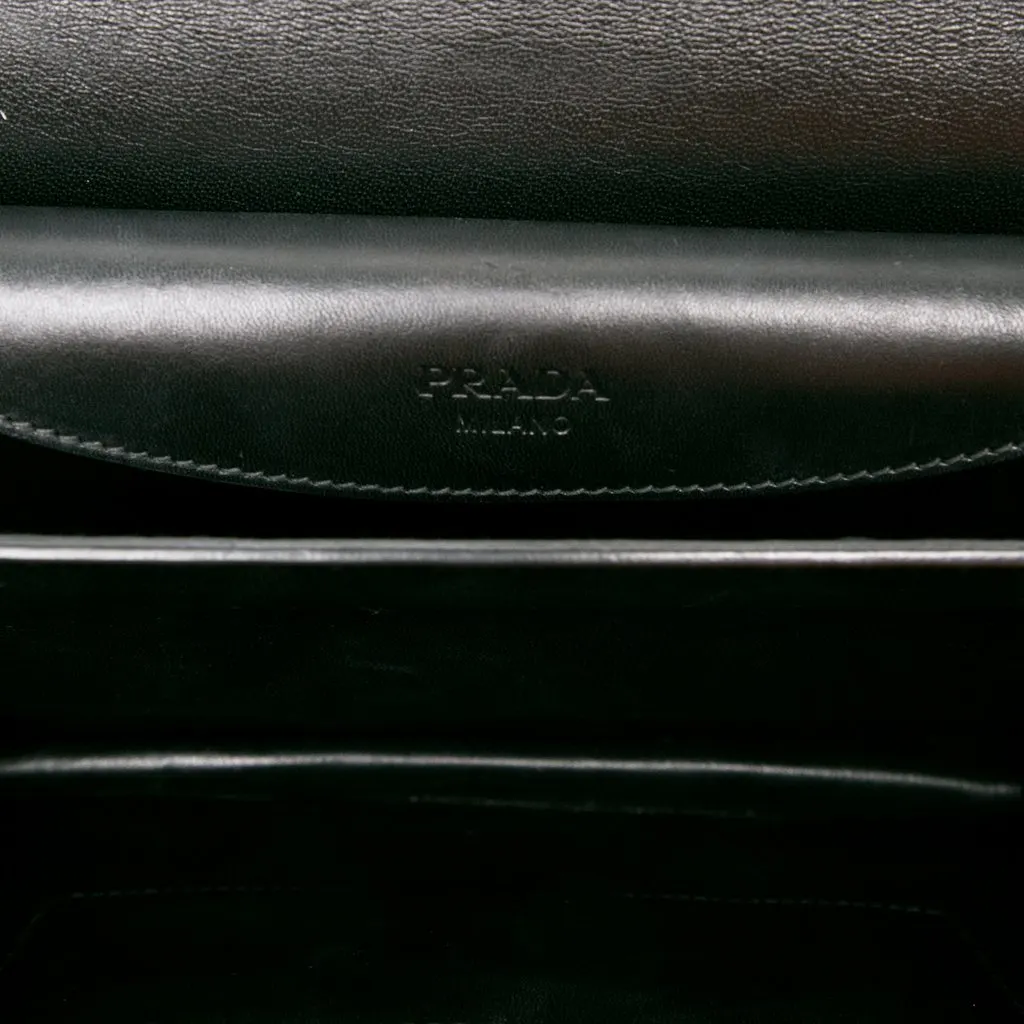 Prada Vitello Stitched Sound Lock Satchel Black Leather Very good - Model View