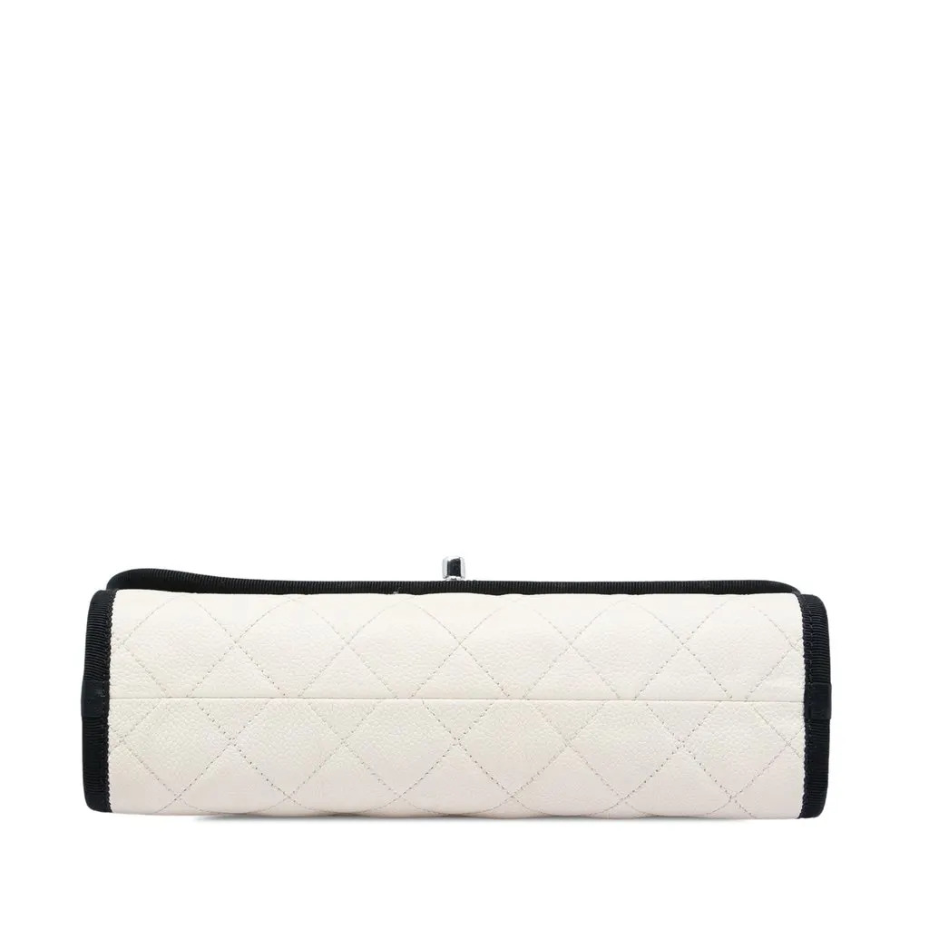 Chanel CC Bicolor Quilted Caviar and Grosgrain Top Handle Flap White Leather Very good - Inside View