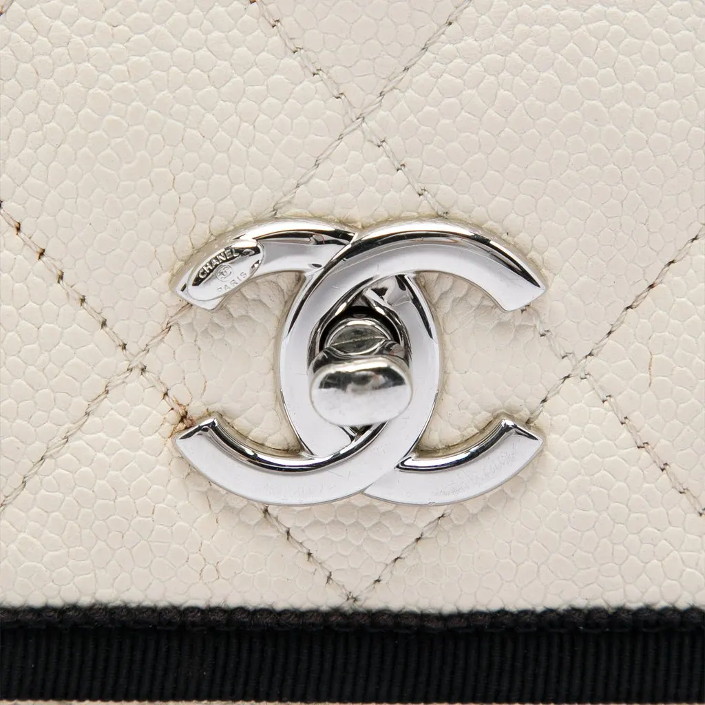 Chanel CC Bicolor Quilted Caviar and Grosgrain Top Handle Flap White Leather Very good - Box View