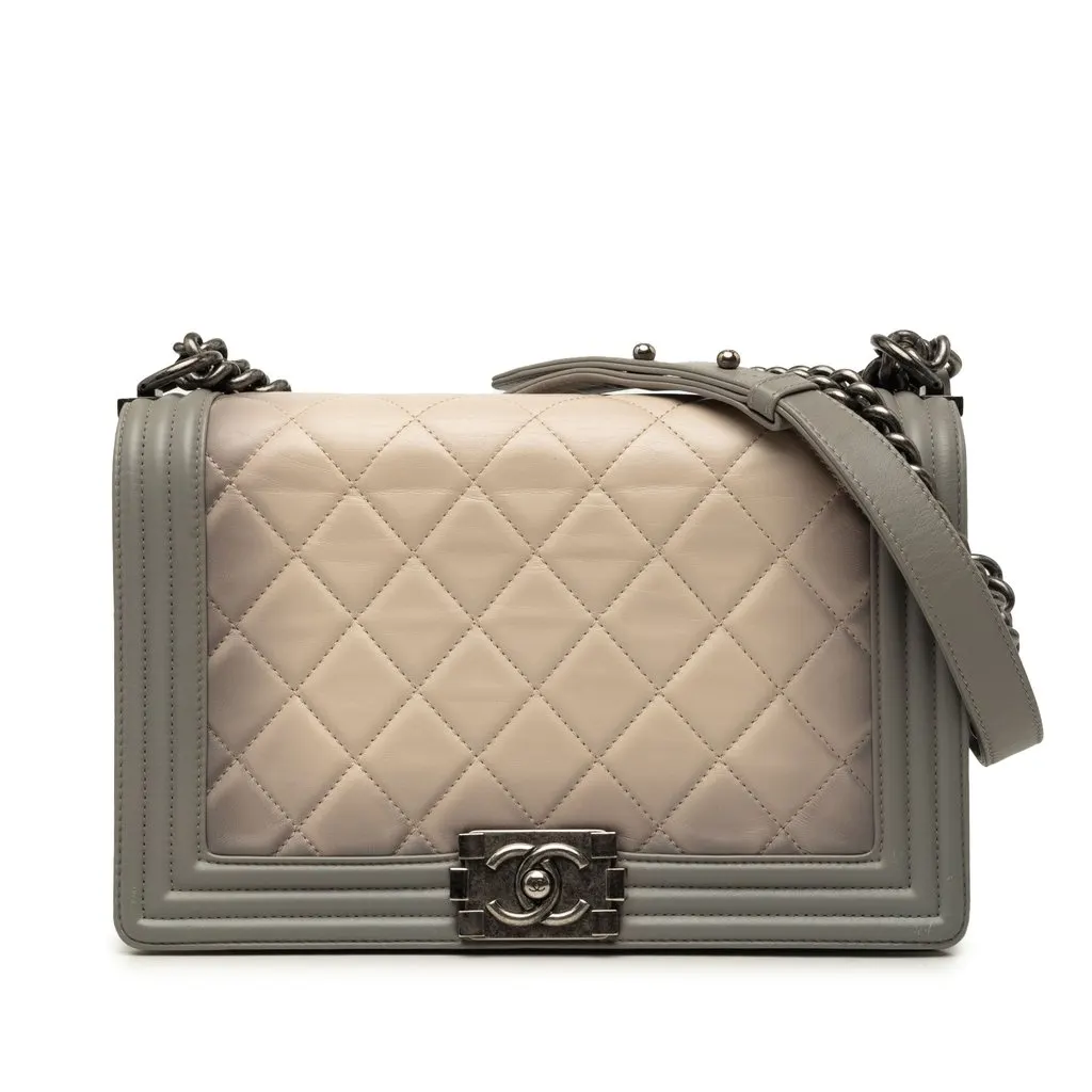 Chanel Medium Quilted Calfskin Ombre Boy Flap Beige Leather Very good - Front View