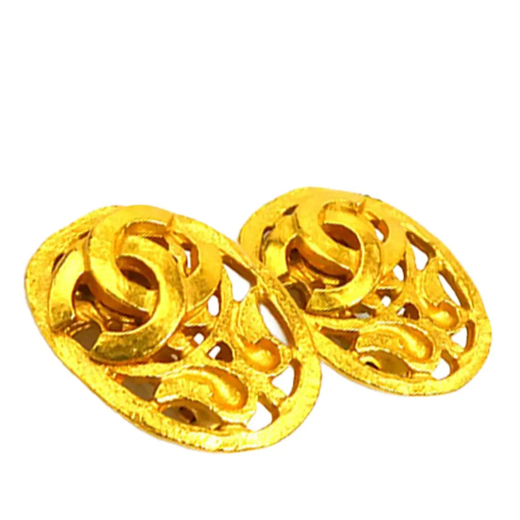 Chanel CC Gold Plated Oval Clip On Earrings Gold Metal Very good - Back View