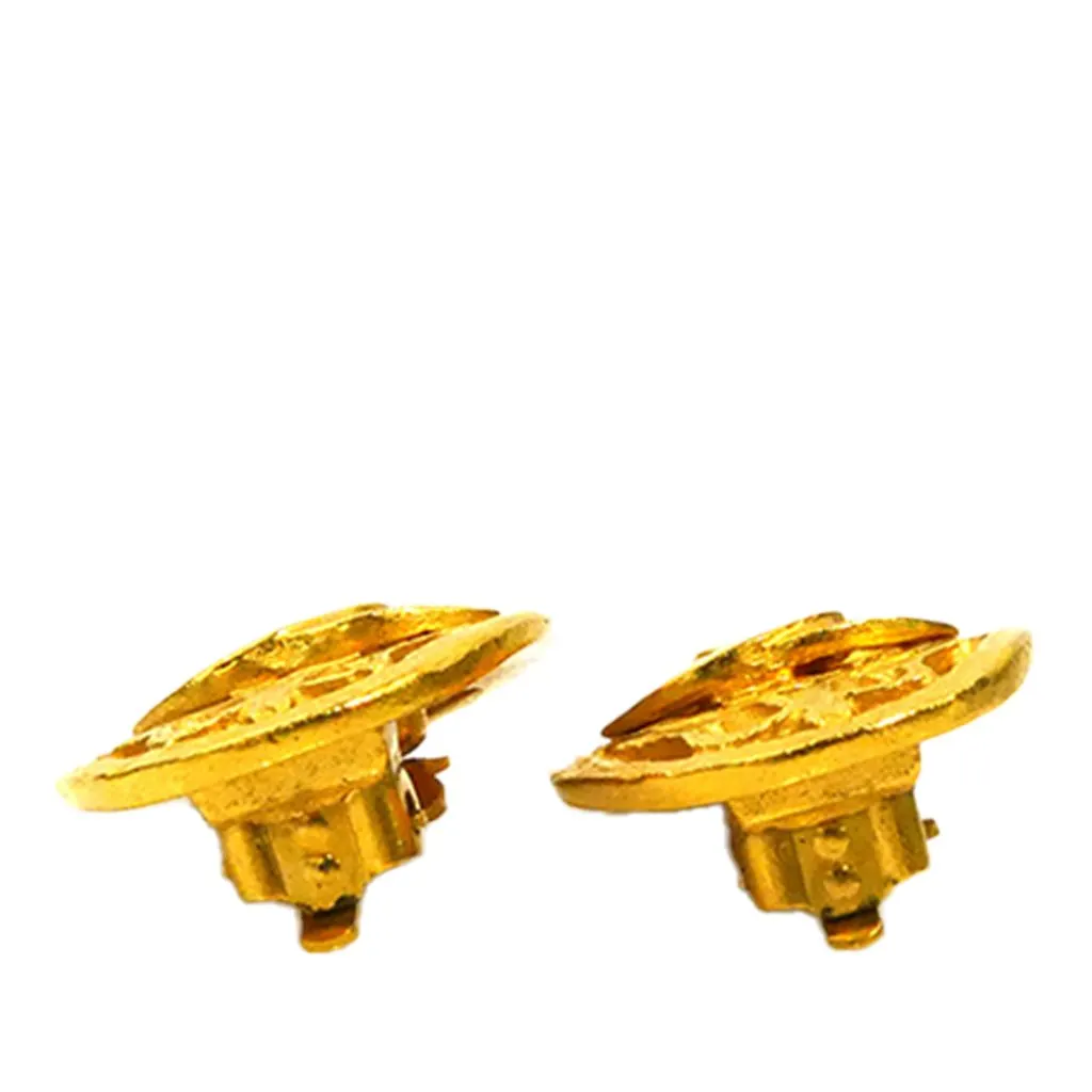 Chanel CC Gold Plated Oval Clip On Earrings Gold Metal Very good - Inside View