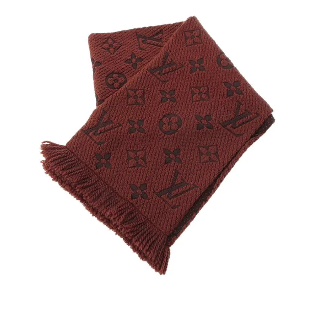 Louis Vuitton Monogram Echarpe Logomania Wool and Silk Scarf Brown Very good - Front View