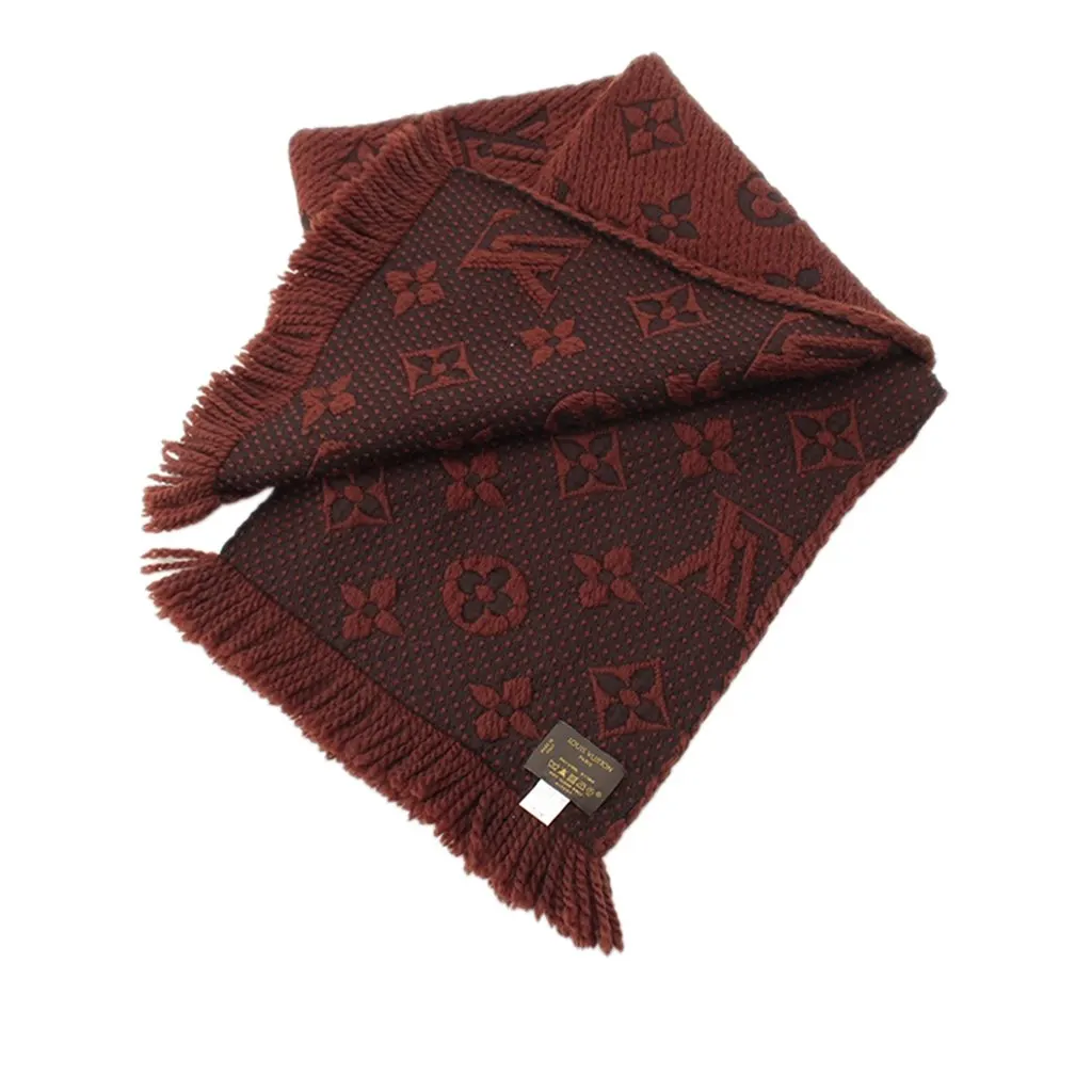 Louis Vuitton Monogram Echarpe Logomania Wool and Silk Scarf Brown Very good - Back View
