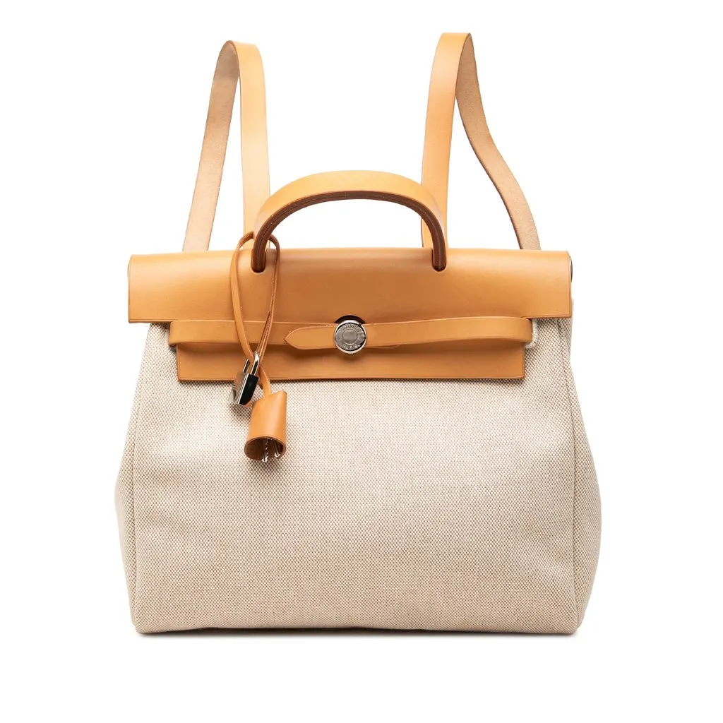 Hermès Toile Herbag Backpack PM Beige Canvas Good - Front View