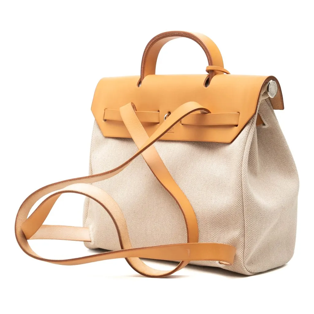 Hermès Toile Herbag Backpack PM Beige Canvas Good - Back View