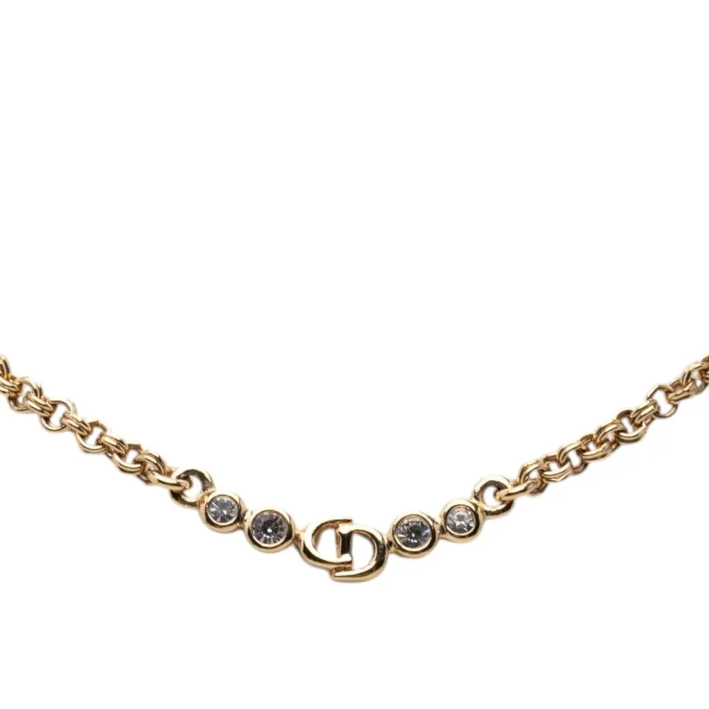 Dior Gold Plated CD Logo Strass Pendant Necklace Gold Metal Very good - Front View