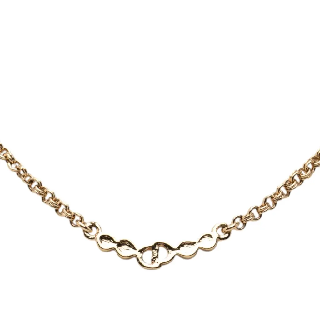 Dior Gold Plated CD Logo Strass Pendant Necklace Gold Metal Very good - Back View