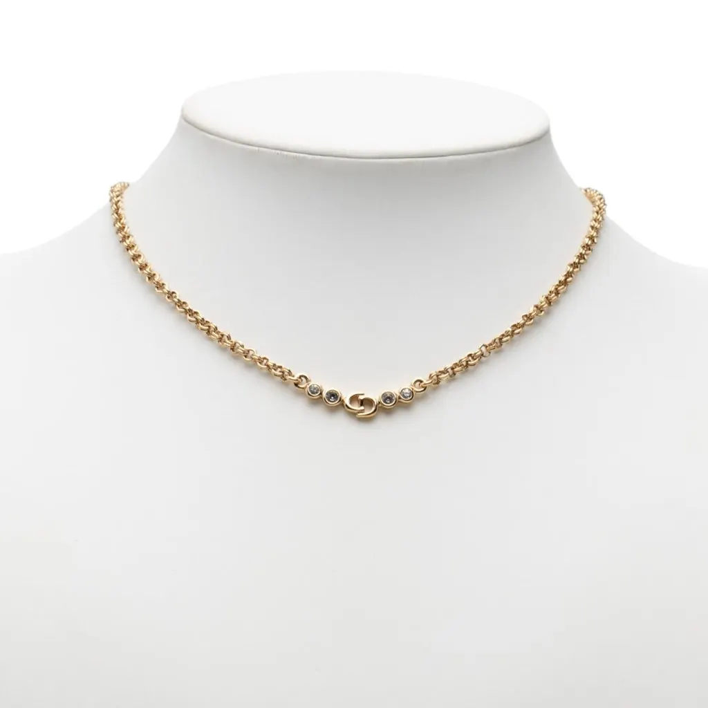 Dior Gold Plated CD Logo Strass Pendant Necklace Gold Metal Very good - Model View