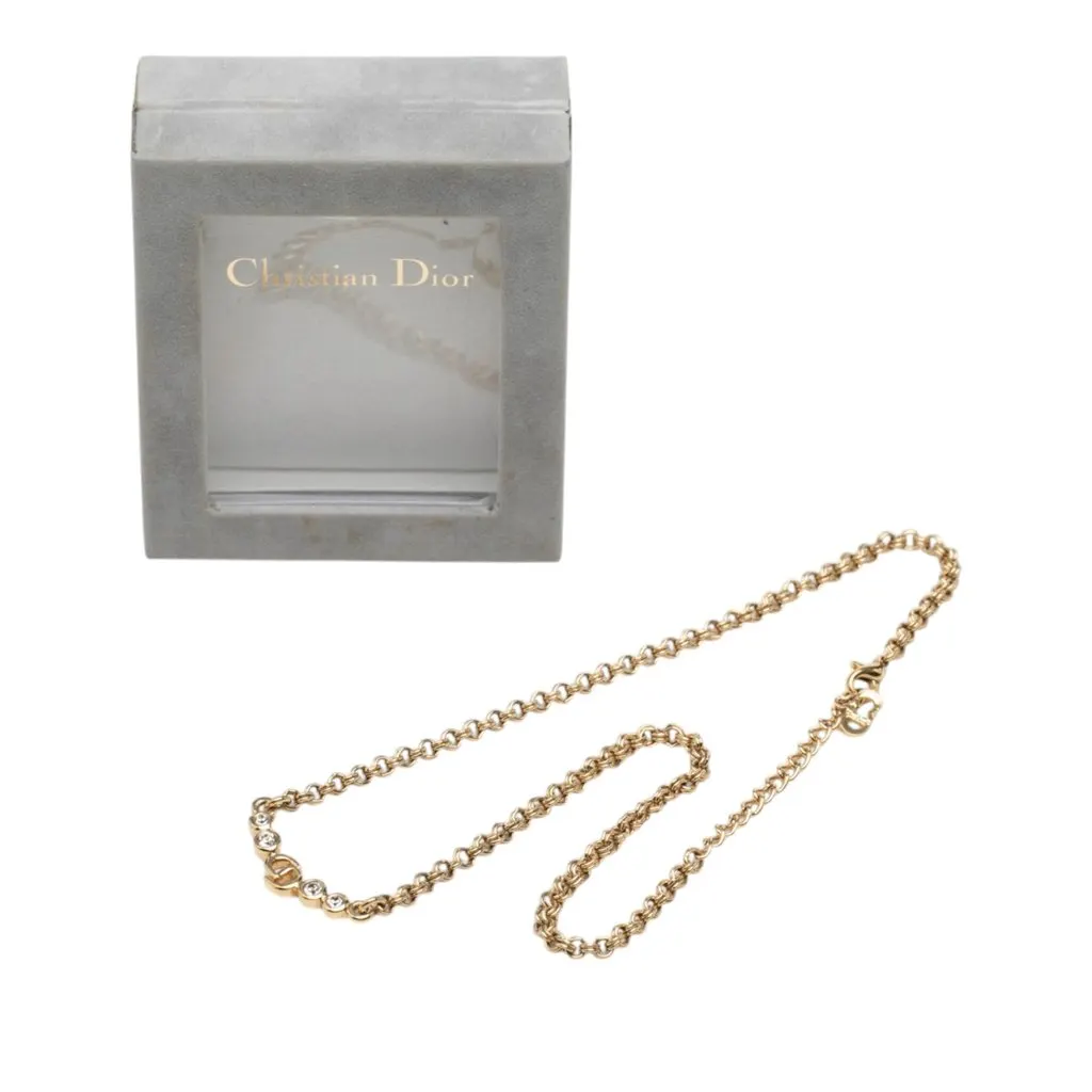 Dior Gold Plated CD Logo Strass Pendant Necklace Gold Metal Very good - Box View