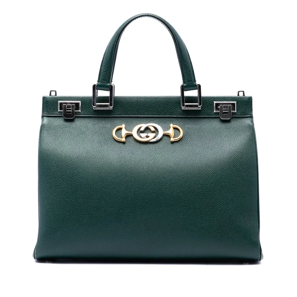 Gucci Medium Calfskin Zumi Top Handle Bag Green Leather Very good - Front View