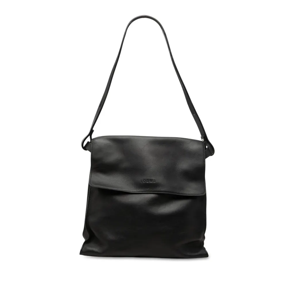 LOEWE Leather Flap Shoulder Bag Black Leather Very good - Front View
