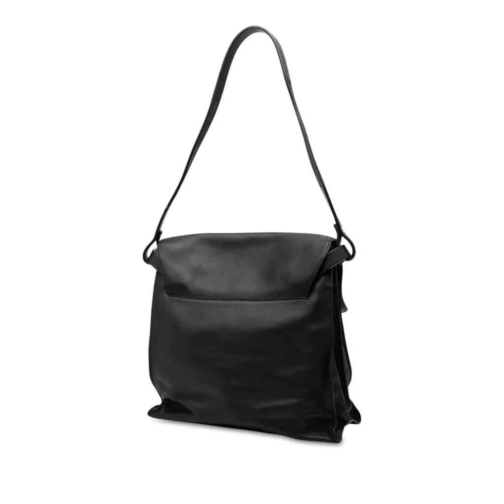 LOEWE Leather Flap Shoulder Bag Black Leather Very good - Back View