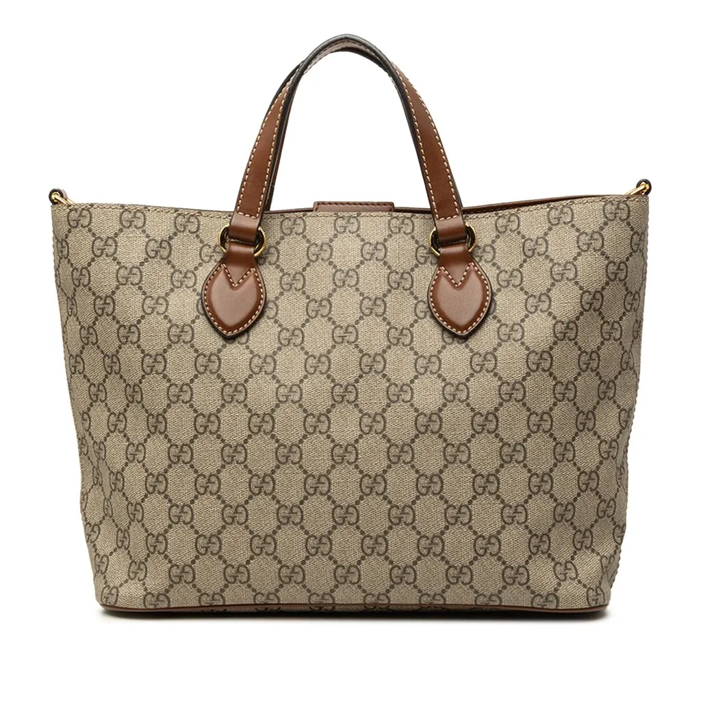 Gucci Small GG Supreme Satchel Beige Canvas Very good - Front View