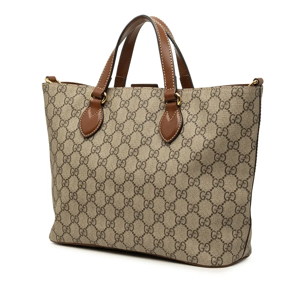 Gucci Small GG Supreme Satchel Beige Canvas Very good - Back View