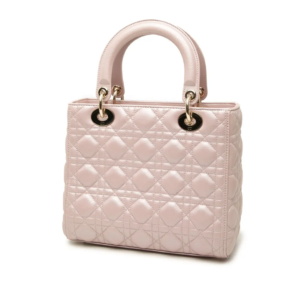 Dior Medium Pearlescent Lambskin Cannage Lady Dior Pink Leather Very good - Back View