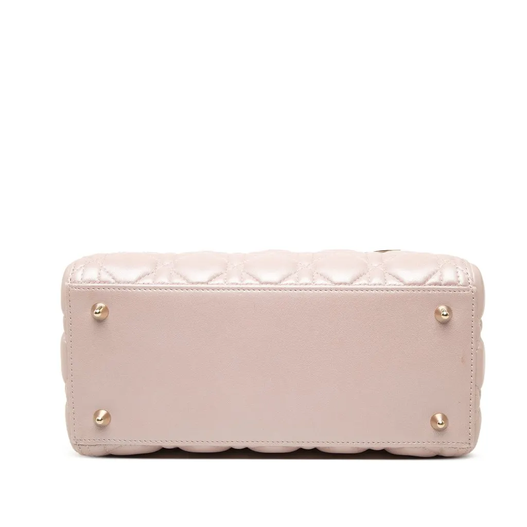 Dior Medium Pearlescent Lambskin Cannage Lady Dior Pink Leather Very good - Inside View