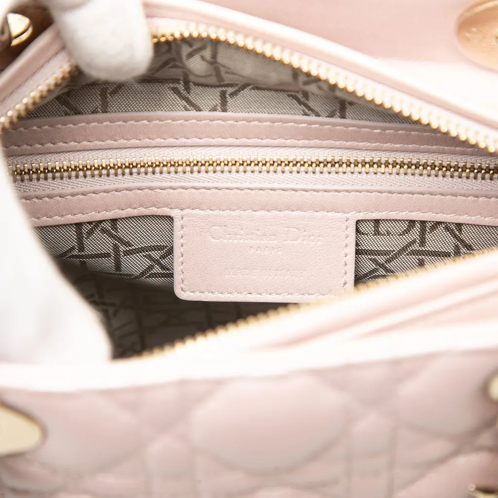 Dior Medium Pearlescent Lambskin Cannage Lady Dior Pink Leather Very good - Box View