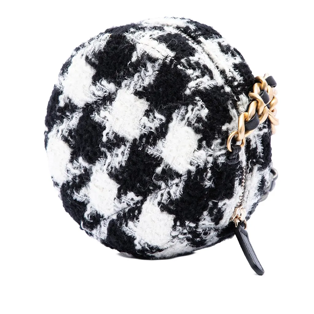 Chanel Tweed 19 Round Clutch with Chain and Coin Purse White Tweed Good - Back View