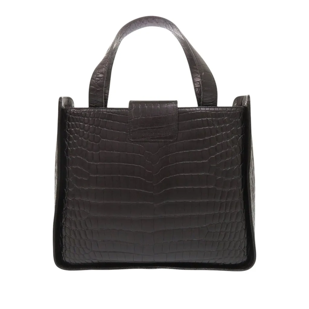 Salvatore Ferragamo Croc Embossed Leather Vara Satchel Black Leather Good - Back View