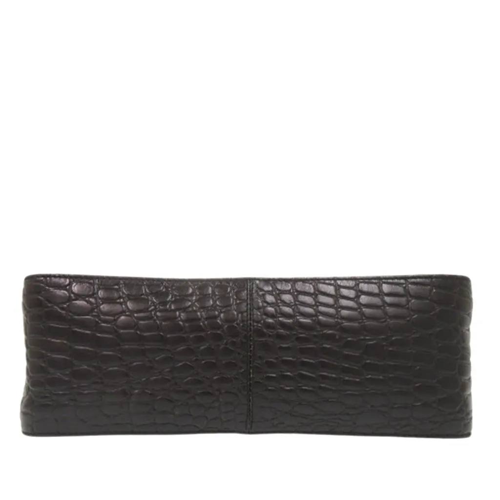 Salvatore Ferragamo Croc Embossed Leather Vara Satchel Black Leather Good - Inside View