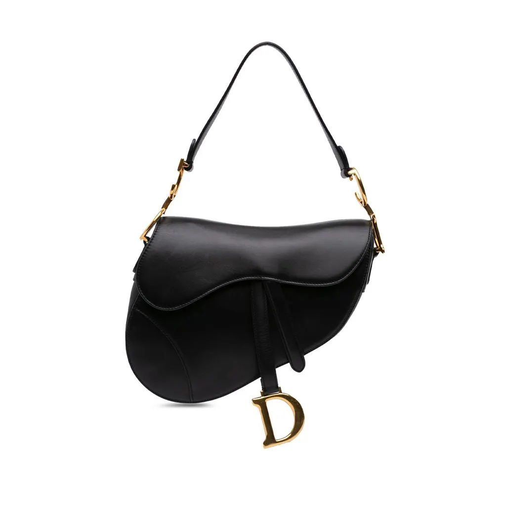 Dior Smooth Calfskin Saddle Bag Black Leather Very good - Front View