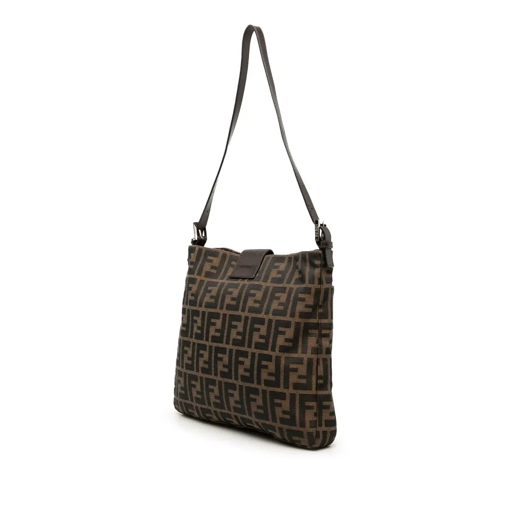 Fendi Zucca Canvas Shoulder Bag Brown Very good - Back View