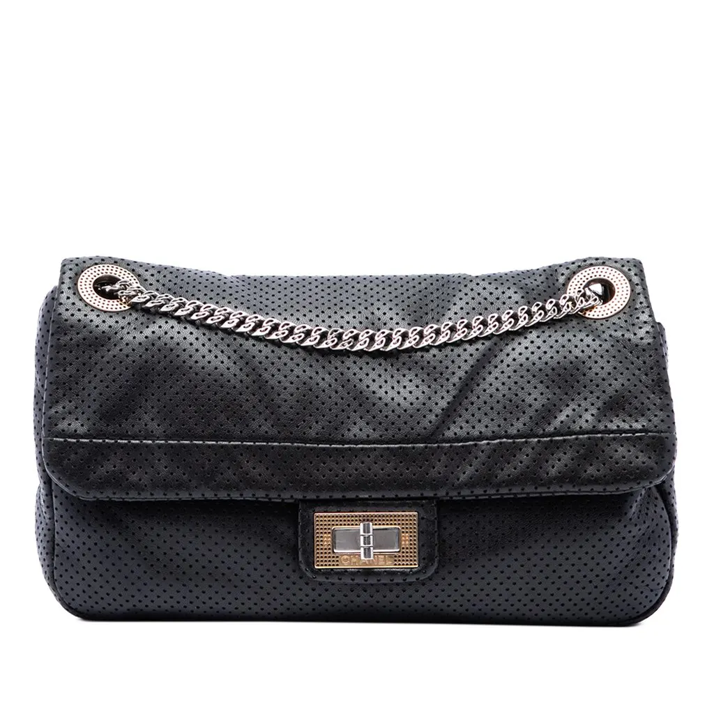Chanel Medium Perforated Calfskin Reissue 2.55 Drill Flap Black Leather Very good - Front View