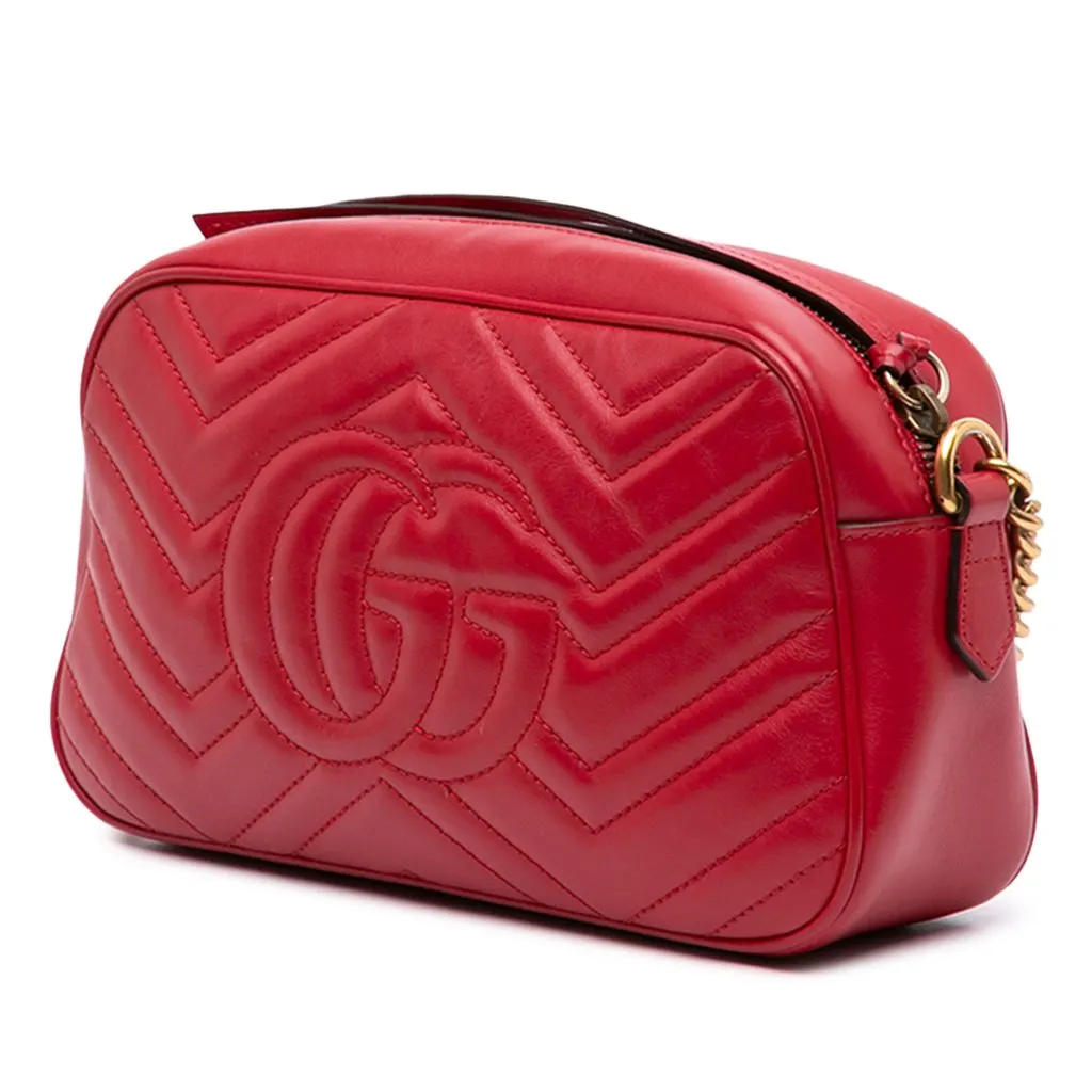 Gucci Small GG Marmont Matelasse Leather Crossbody Red Leather Very good - Back View