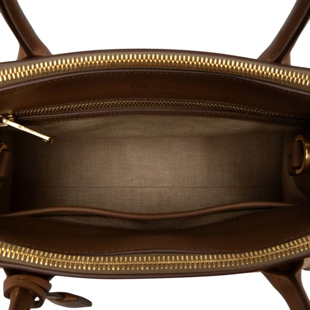 Prada Raffia and City Calf Whipstitch Paradigme Satchel Beige Rattan Very good - Model View