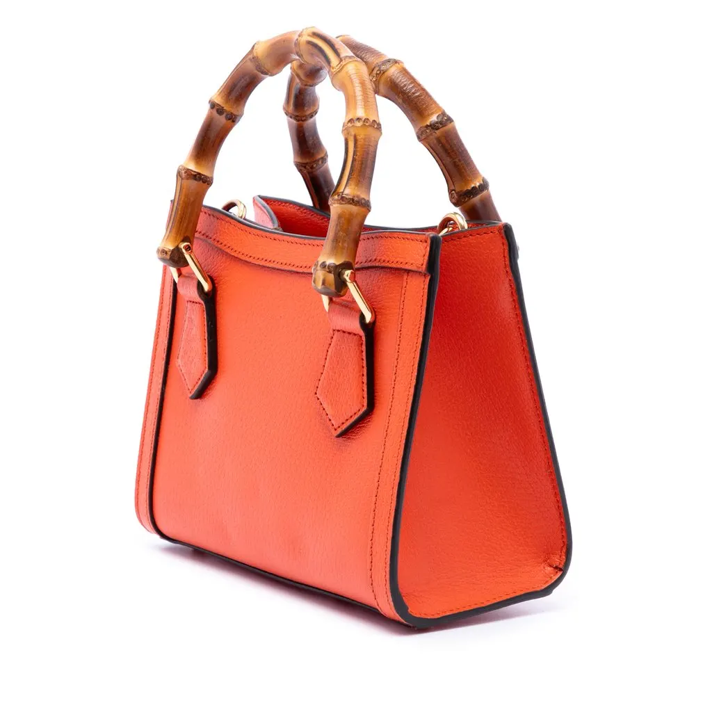 Gucci Mini Calfskin Bamboo Diana Satchel Orange Leather Good - Back View