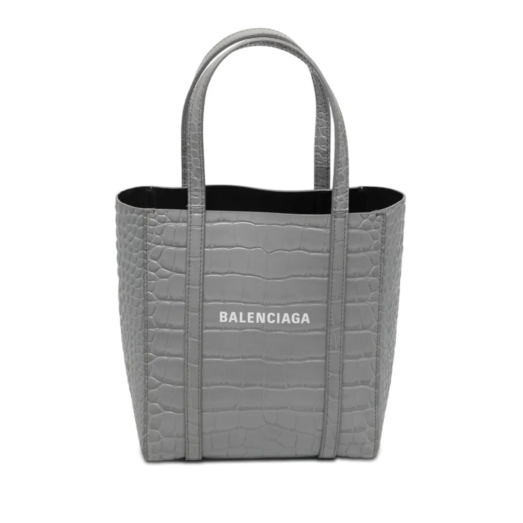 Balenciaga Croc Embossed Leather Everyday Tote XXS Grey Leather Very good - Front View