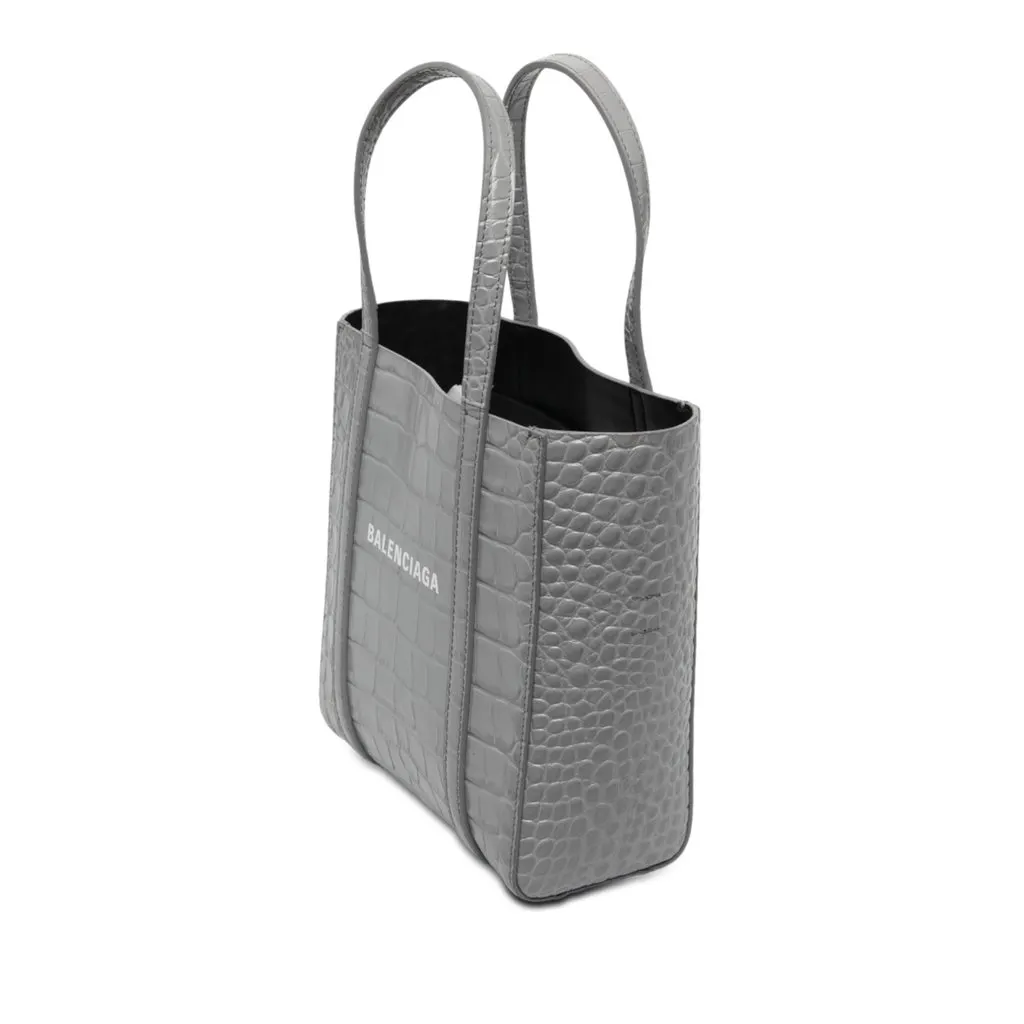 Balenciaga Croc Embossed Leather Everyday Tote XXS Grey Leather Very good - Back View
