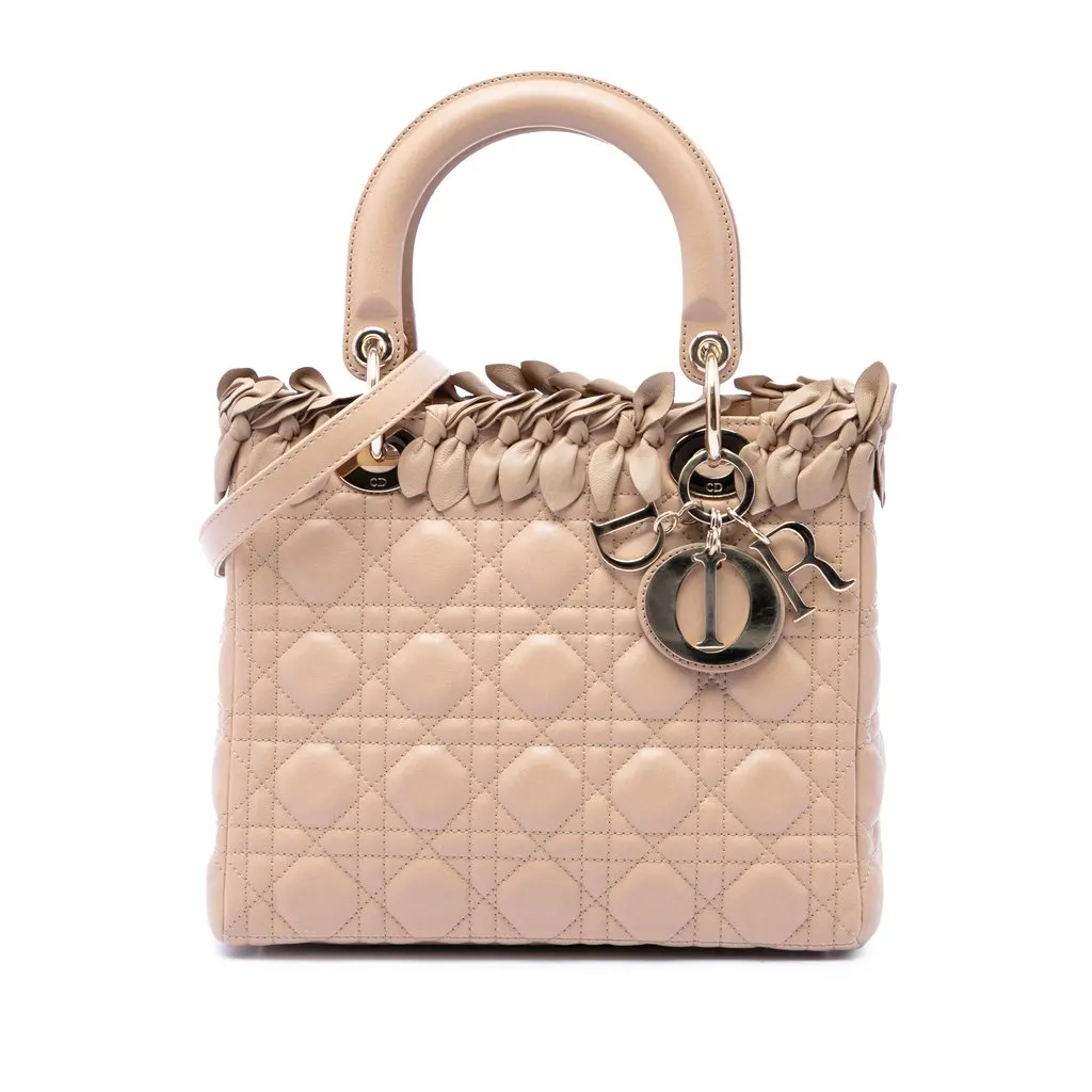 Dior Medium Lambskin Cannage Bow Lady Dior Brown Leather Very good - Front View